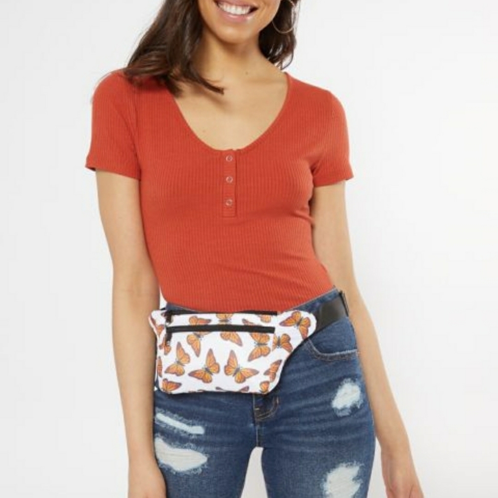 New White Butterfly print fanny pack